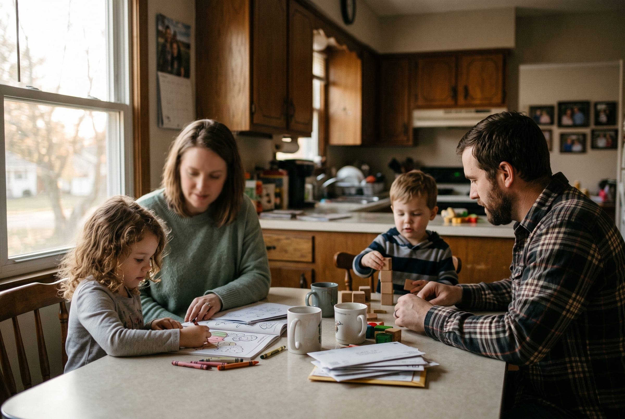 A family kitchen table in warm daylight